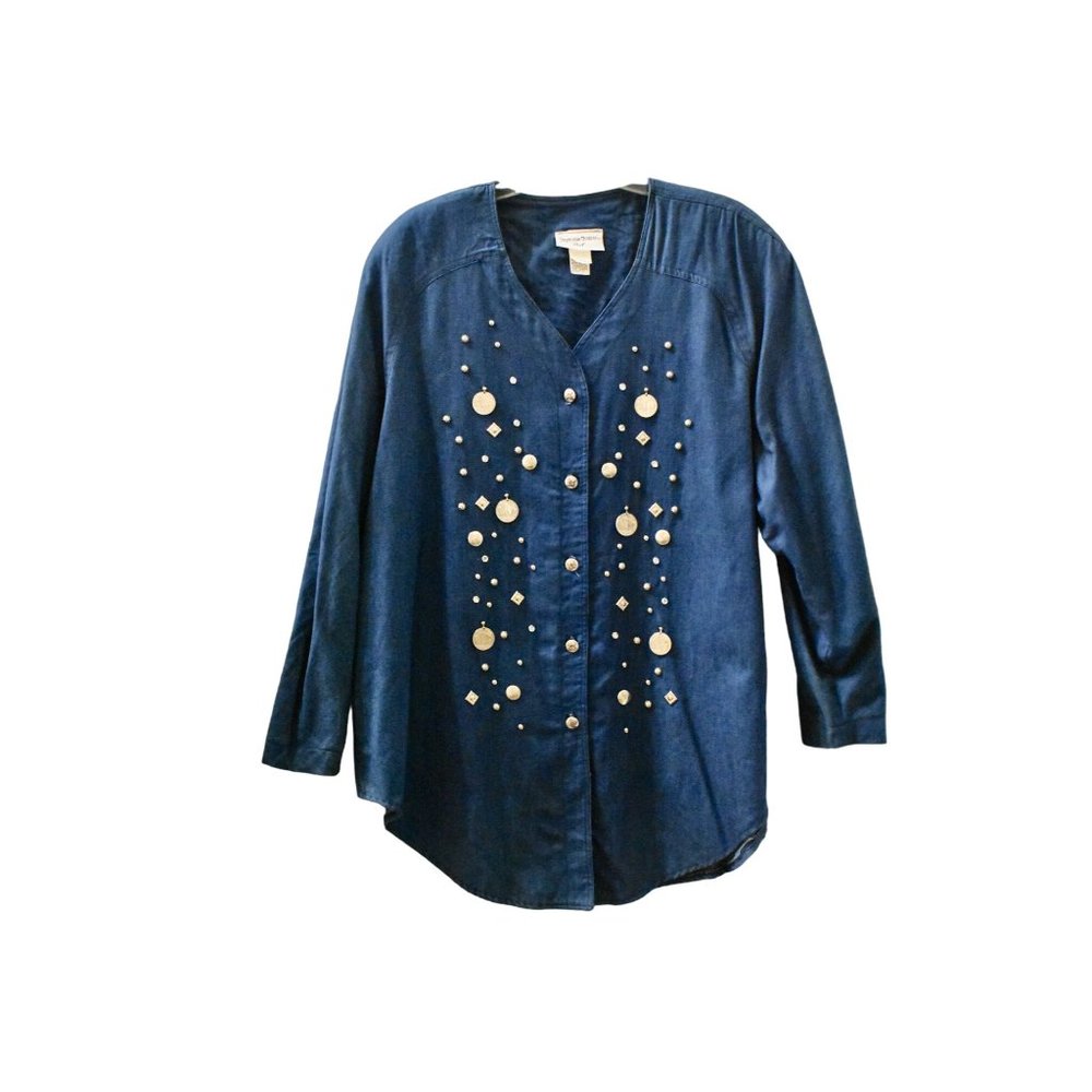 Vintage Women's Stephanie Thomas Over-Sized Denim Embellished Top 16